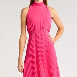 NWT Sam Edelman Plissé Handkerchief Hem Sleeveless Pretty Pink Spring Dress $138